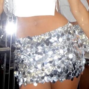 White Fox Boutique Disco Sequin Mini Skirt